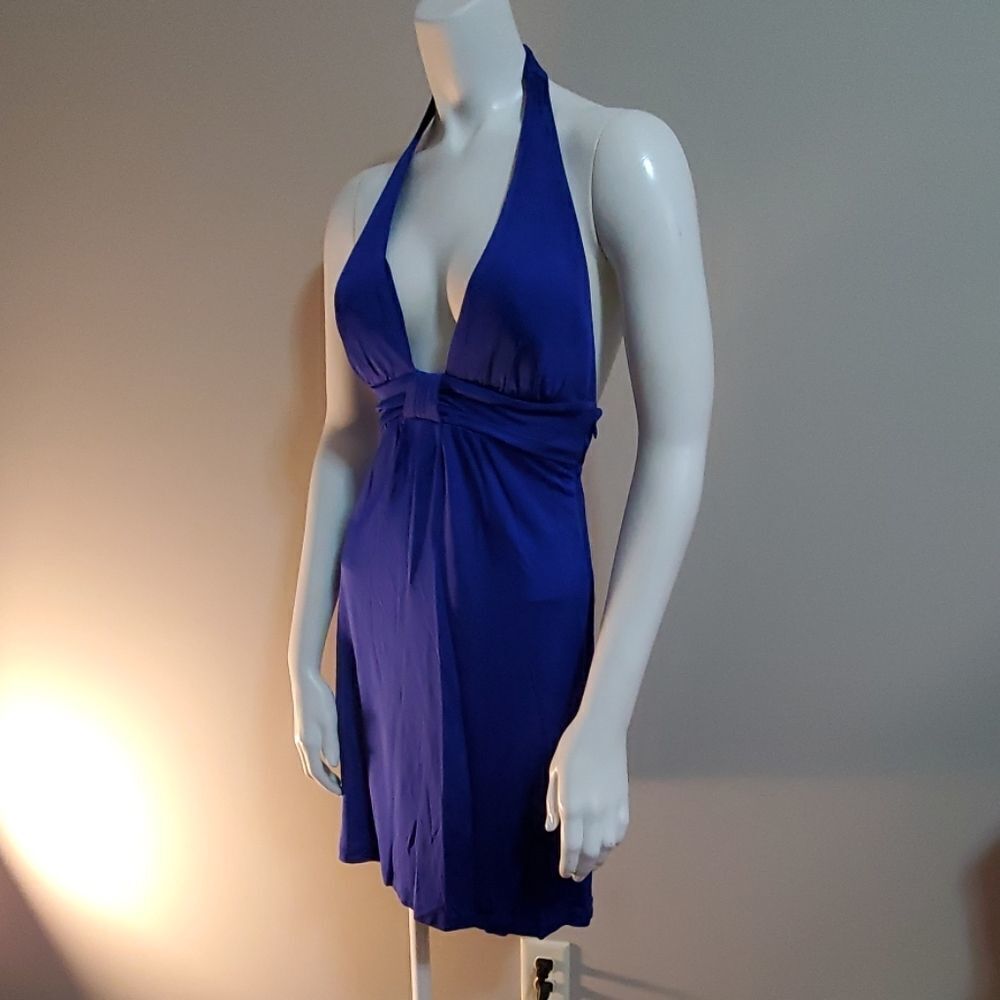 Guess Jeans Sexy Low Cut Blue Halter Dress (Small) - Picture 2 of 6